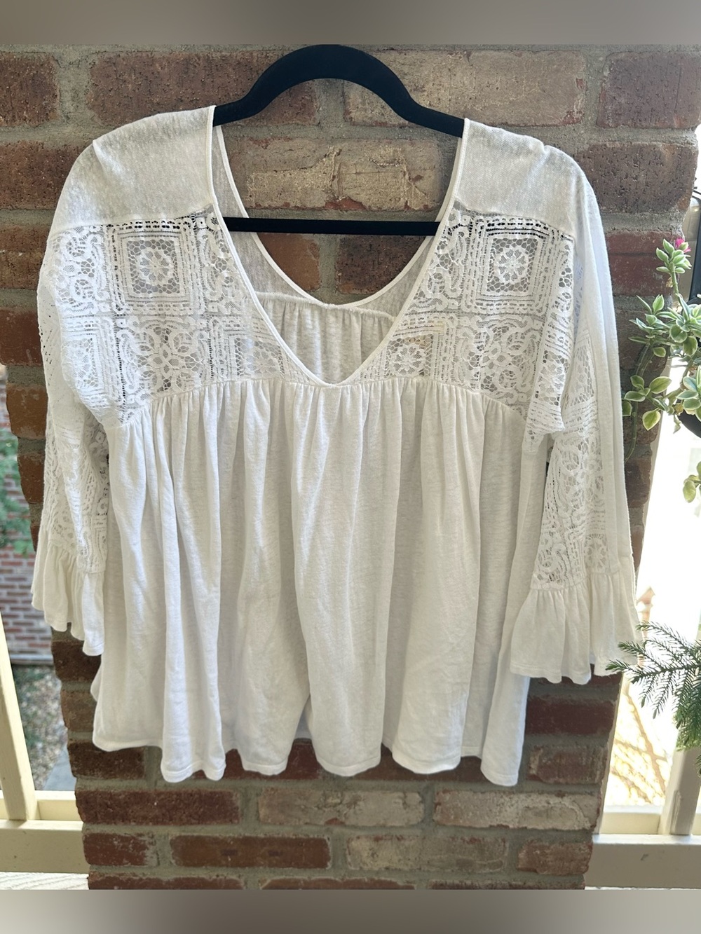 Sundance White Lace Boho Peasant Blouse Bell Sleeves XS